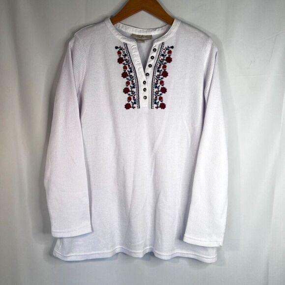 Woman Within White Embroidered Bodice Long Sleeve Thermal Top Size 14/16 - Picture 7 of 7